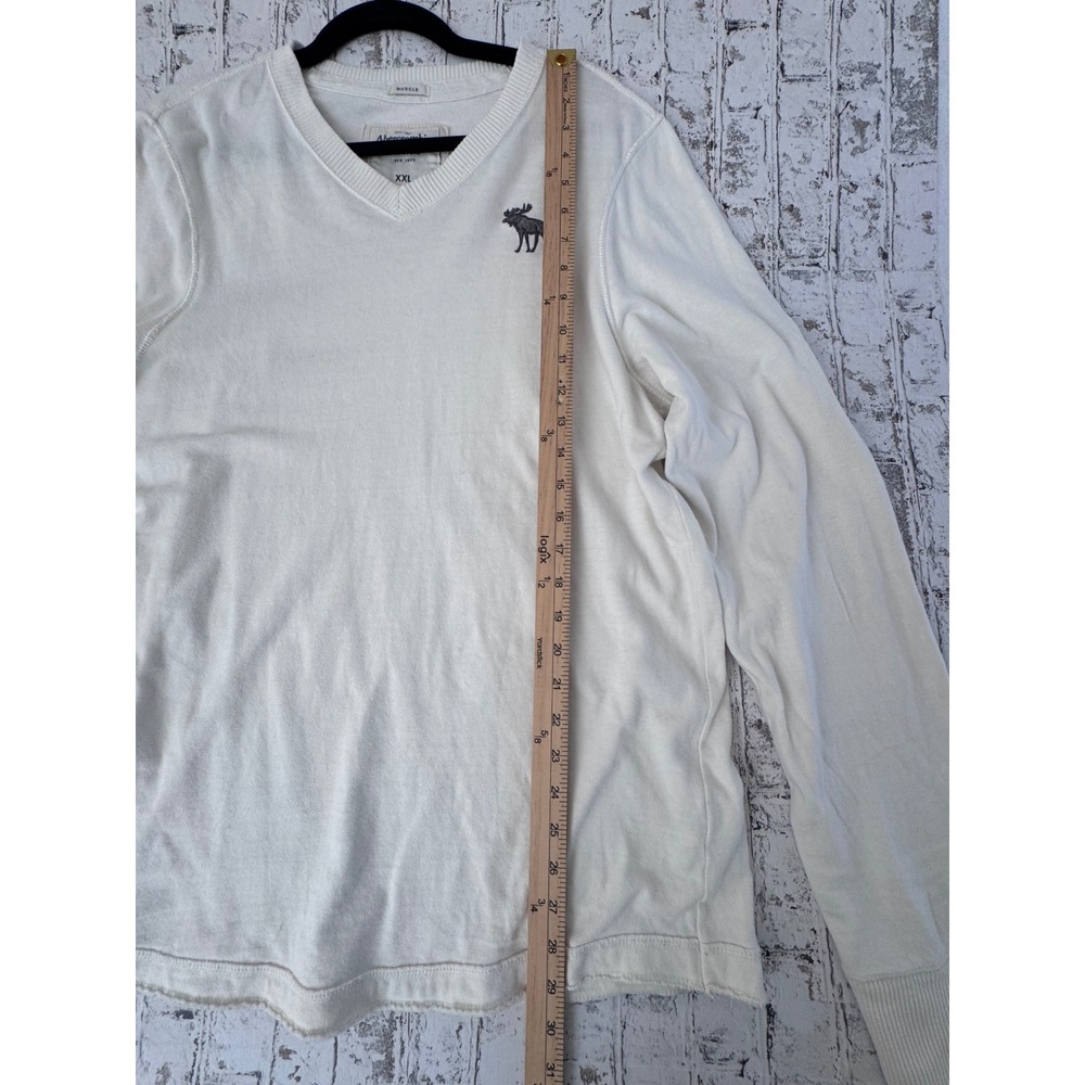 VTG Abercrombie & Fitch Men XXL White Muscle Fit V-Neck Long Sleeve Moose Shirt - Picture 3 of 5